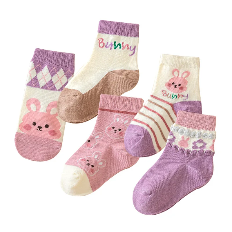 5 Pairs /lot Cute Baby Girls Socks Spring Autumn Cartoon Children Socks Infant Toddler Boy  Kids Students Socks 1-12 Years