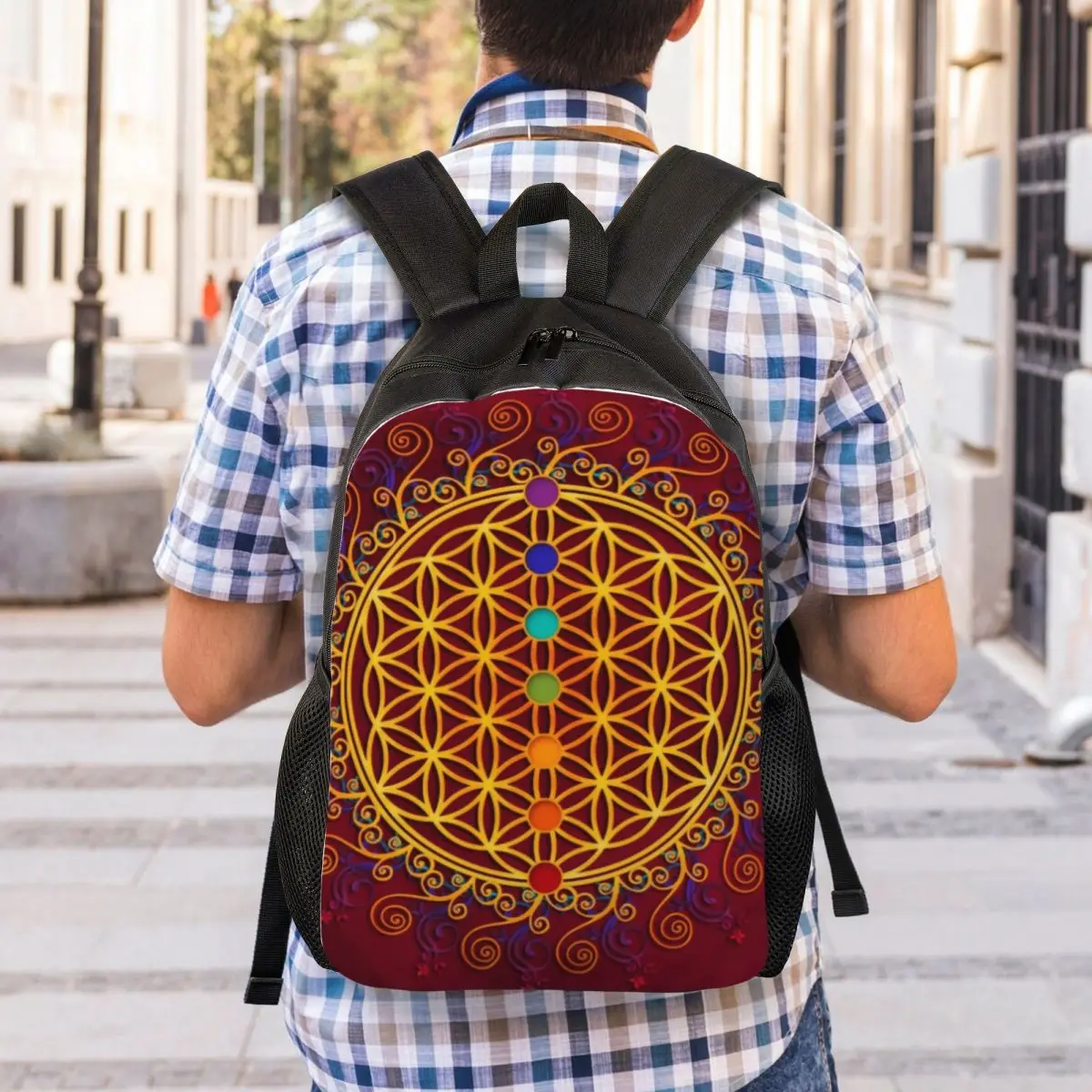 Benutzer definierte Blume des Lebens Rucksäcke Frauen Männer Mode Bücher tasche für College-Schule Spiritual ität Yoga Zen Mandala Taschen