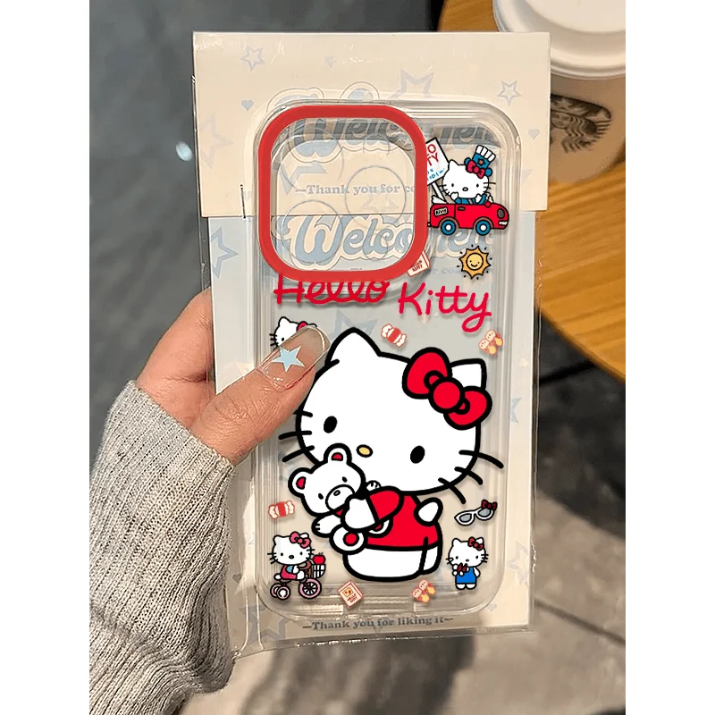 Sanrio Kawaii Anime Red Framed Hello Kitty High Aesthetic Iphone Phone Case Cute Applicable To Iphone15Promax/14/13 Kids Toys