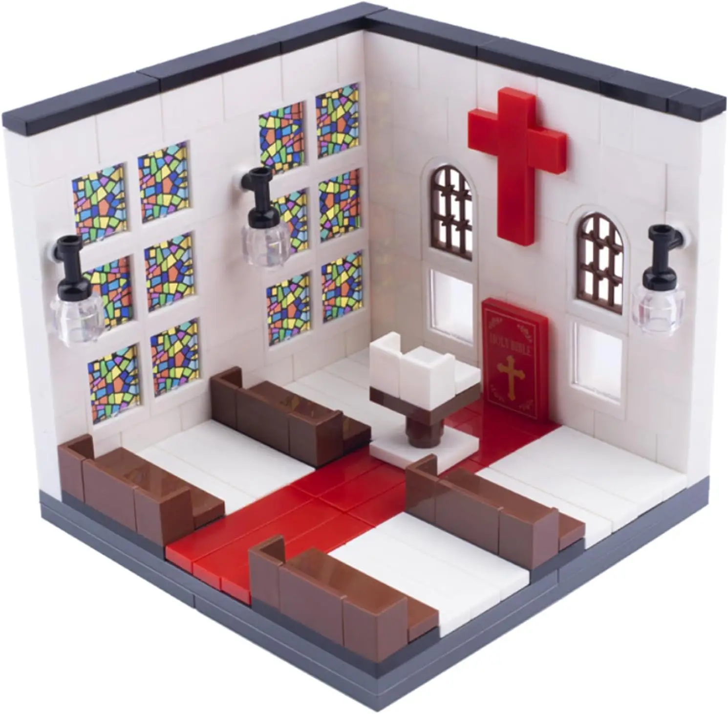 

Church Building Block Kit, Display Case Sets, Compatible with Major Brands Bricks, Toy to Combine with Starter Course, Gift for