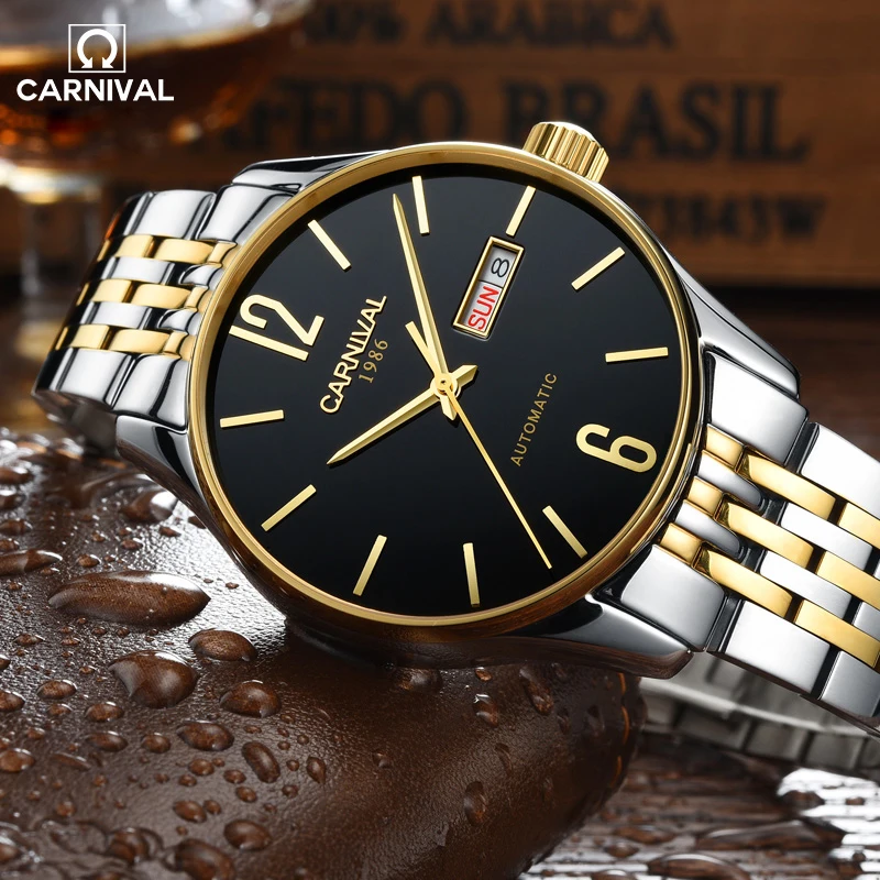 

CARNIVAL Full Steel Date Watch For Men Business Automatic Mechanical Watches Waterproof Clock Mens Relojes Hombre Relogios