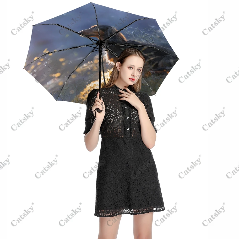 Dachshund Animal Wo Folding Umbrella Windproof Sunscreen  UV Protection Fashion Portable Gift Travel Outdoor Umbrellas