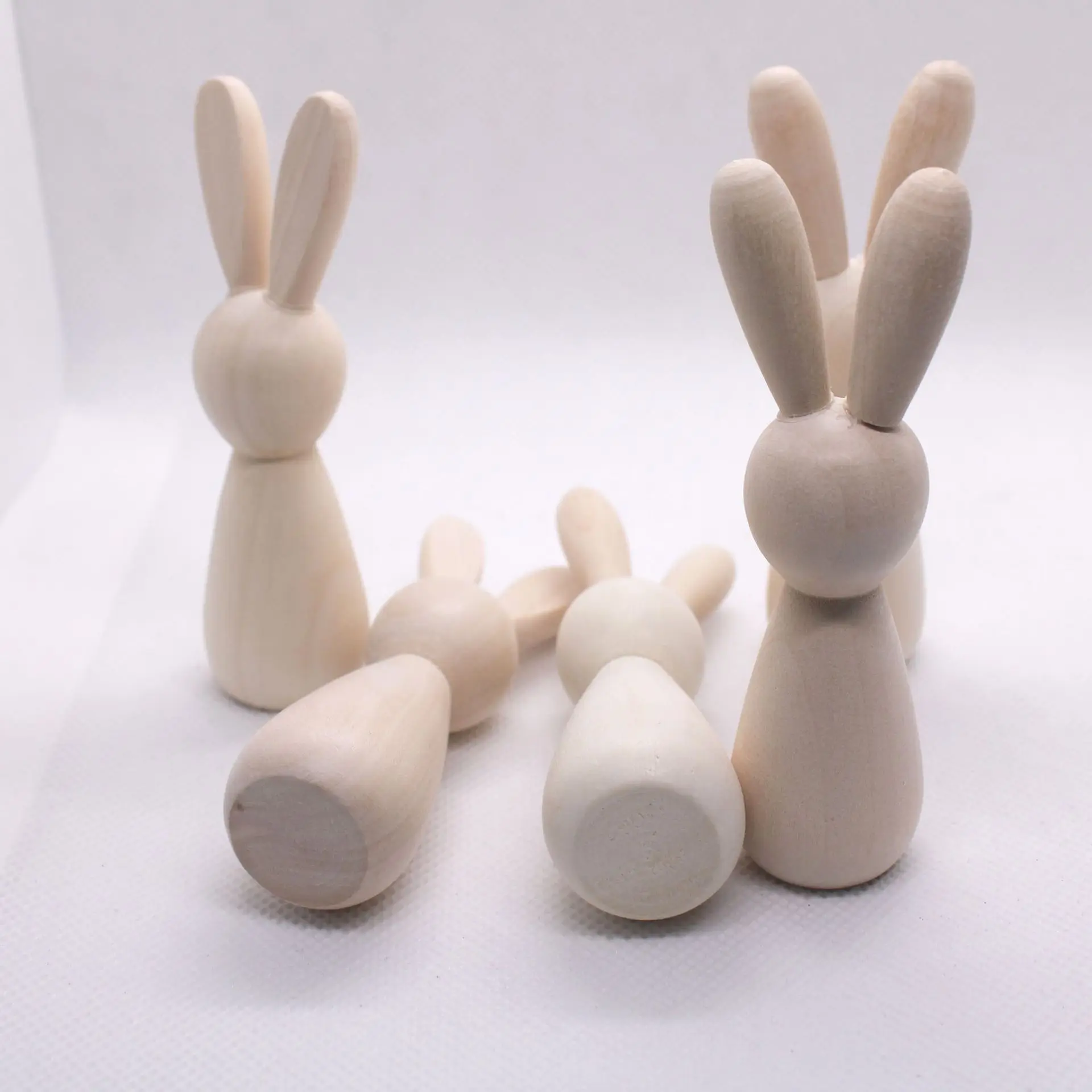 5 Pcs Wooden Easter Rabbit Figurines, DIY Graffiti Art Craft Decor, Blank Paintable Bunny Ornaments for Spring Festival Home