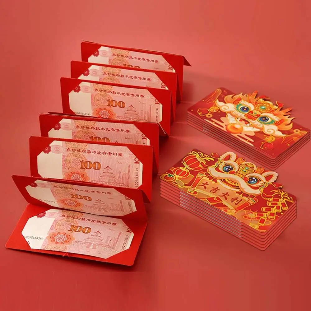 Envelope vermelho dobrável para decoração de feriado chinês, ano novo chinês, ano do dragão, bolso de dinheiro