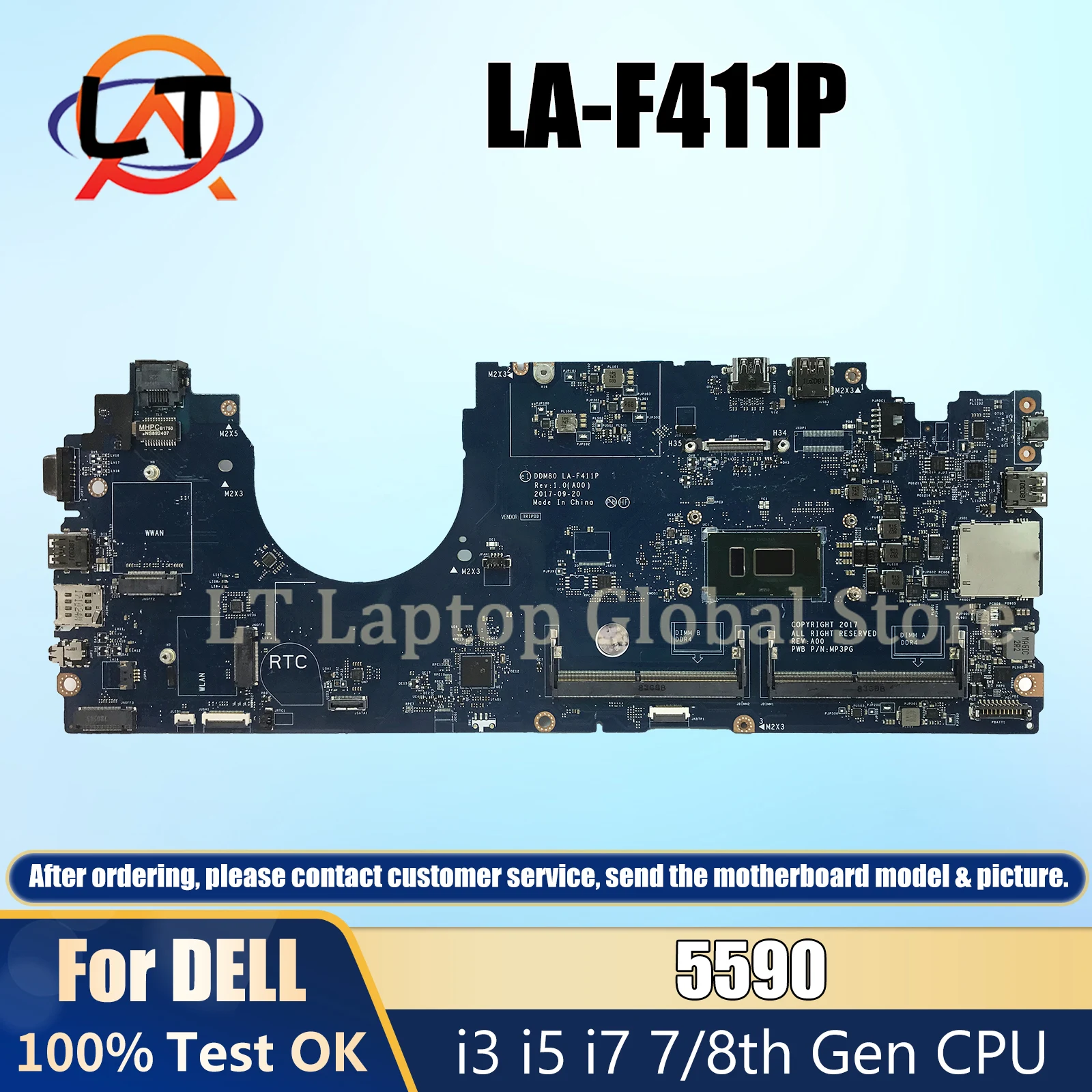 LA-F411P 노트북 마더보드 델 위도 15 5590 0CJWKW 0VT64T 0VJF9H 0PTD05 메인 보드 I3 I5 I7/8 세대 CPU