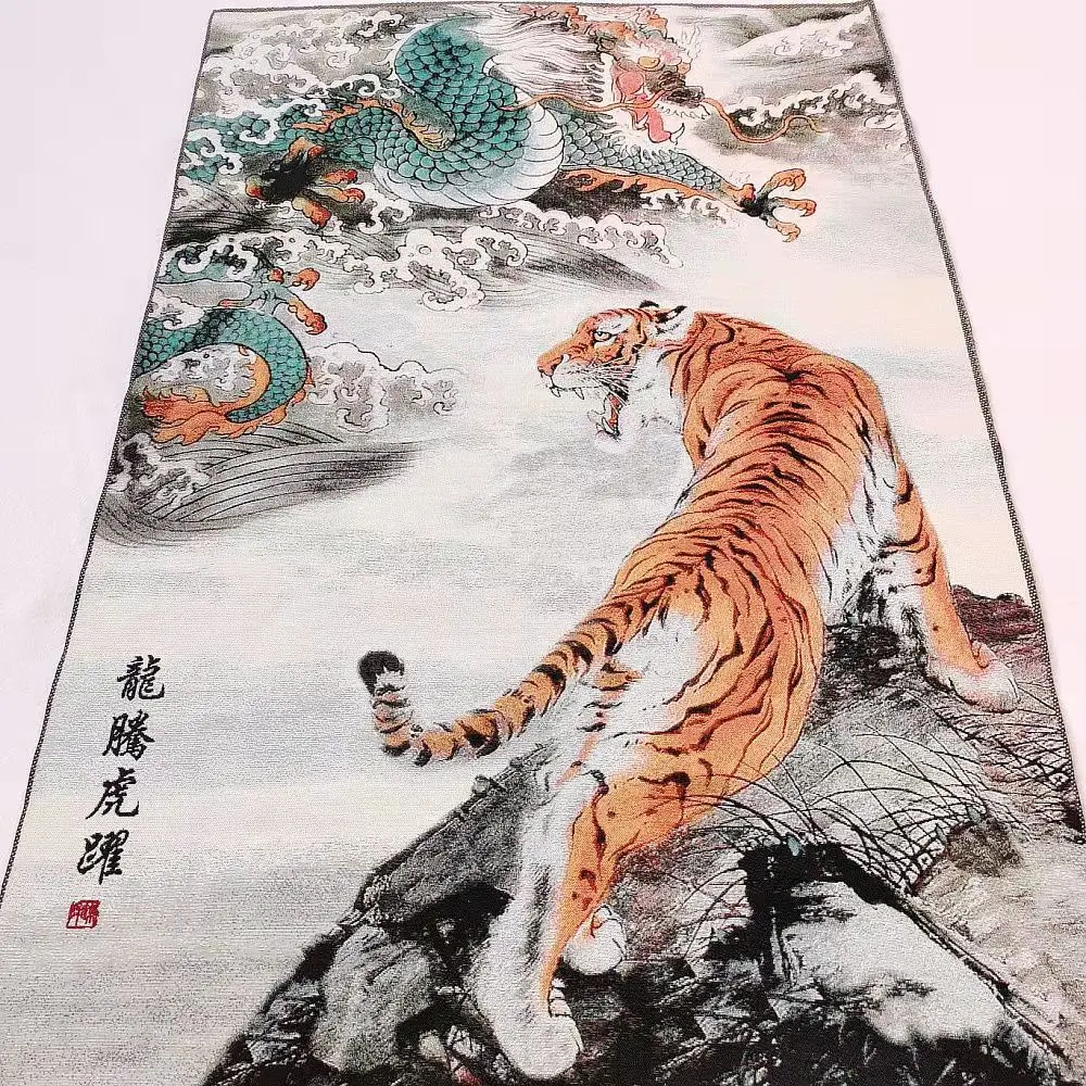 Dragon leaping and Tiger Leaping silk Thangka brocade painting gold silk cloth weaving embroidery silk embroidery antique crafts
