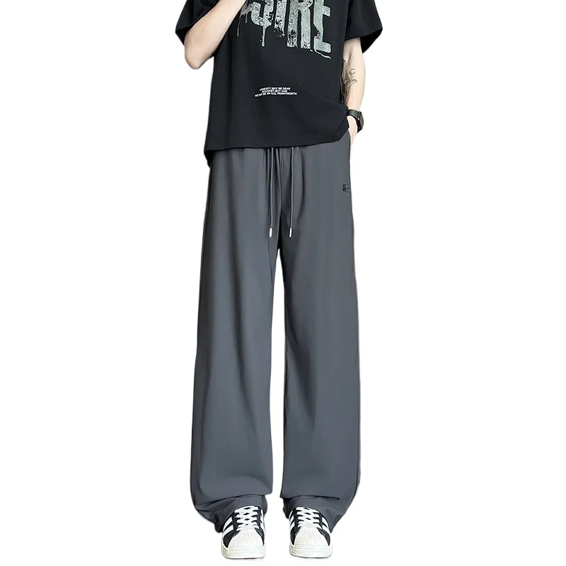 Men's Ice Silk Pants New Spring Summer Fashion Solid Color High Elastic Sports Casual Trousers Daily Commute Simple Versatile