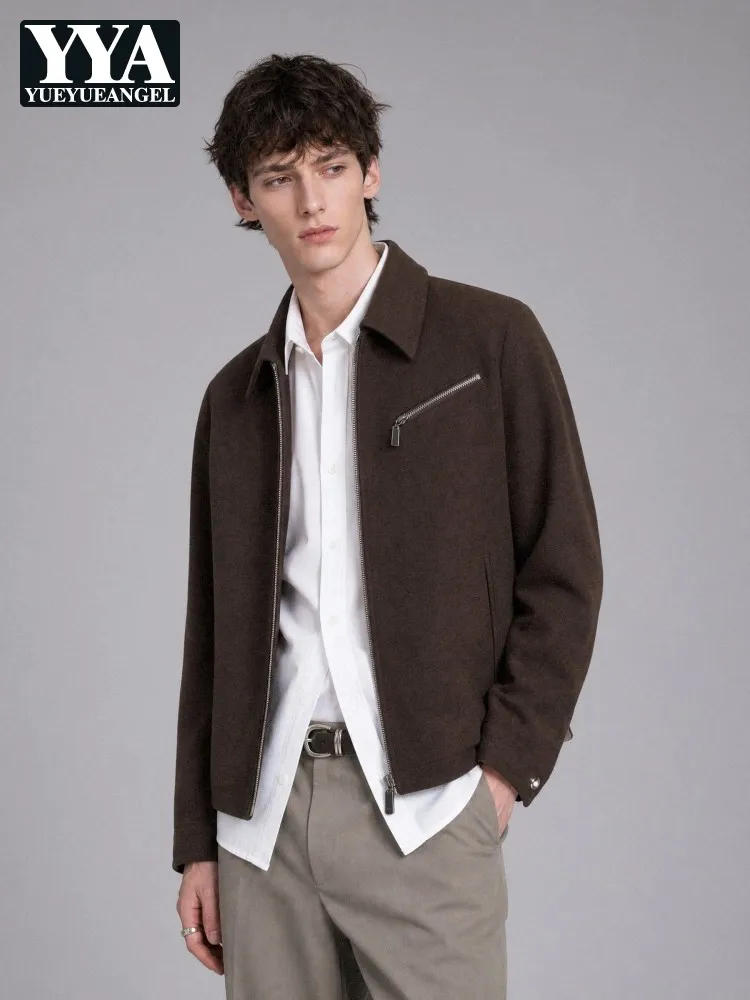 2026 Autumn Mens Zipper Jacket Casual Work Males Outerwear Hot Sale Turn-down Collar Short Coat Solid Color Long Sleeve Jackets