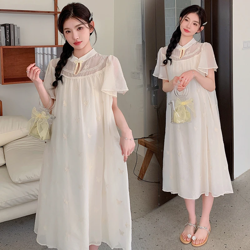 

Chinese style butterfly embroidery romantic gentle dress for maternity summer fashion clothes for pregnant women pregnancy youth