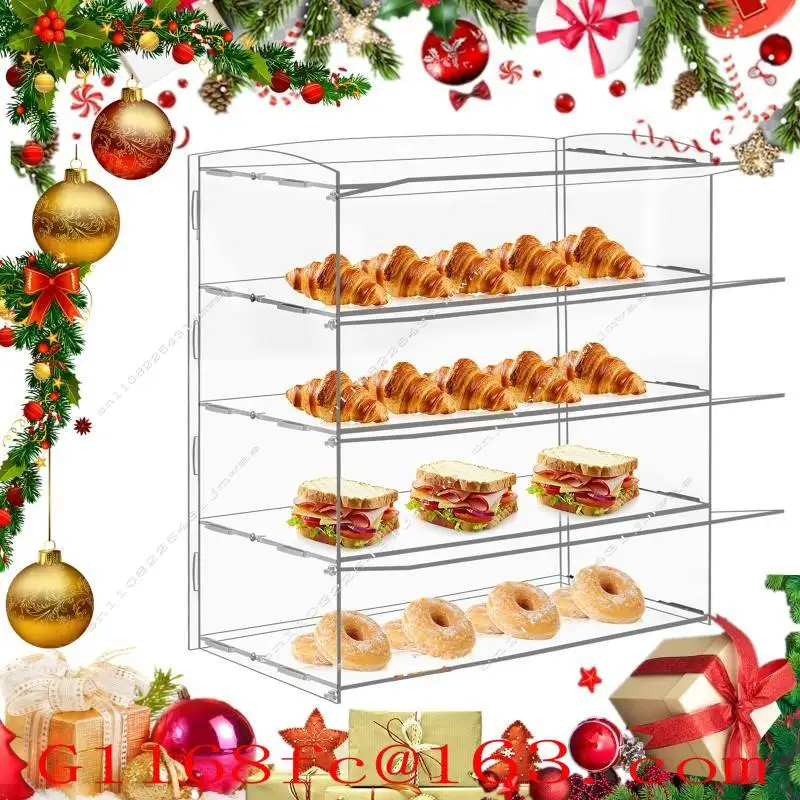 Clear Acrylic Display Case 4 Layer, Commercial Countertop Pastry Stand for Donut Cookie Bakery Dessert
