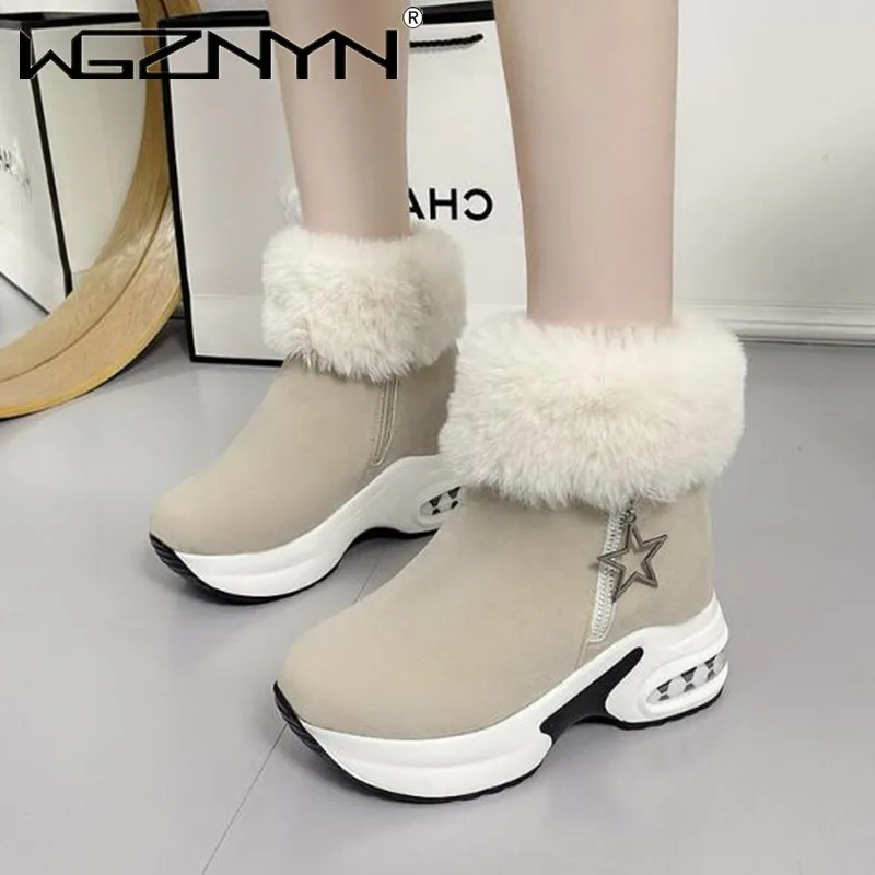 2023 New Winter Warm Women Platform Snow Boots Ankle Boots Causal Shoes Zipper Internal Increasing Boots Botas Mujer Black Gray