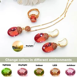 BOCARMAN Synthetic Color-change Sultanite oval stone adjustable ring earrings necklace Jewelry Set elegant women change color