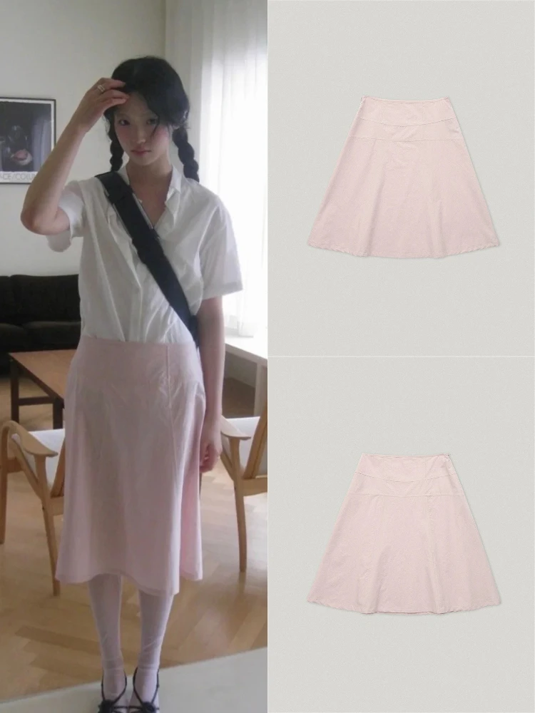

High Waist Midi Pure Color Versatile Gentle Sle A-Line Umbrella Skirt Edition Qui very Women's Faion