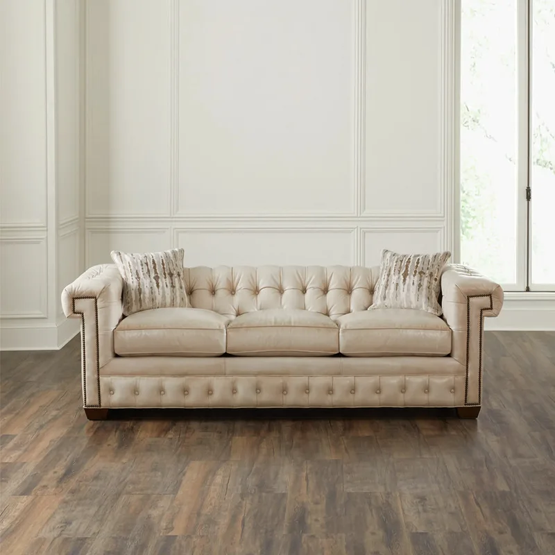 American retro solid wood leather sofa Nordic light luxury simple small apartment first-floor cowhide villa pull-up