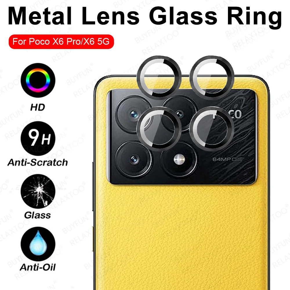For Poco X6 Pro Rear Alloy Metal Lens Tempered Glass Ring Case PocoX6 PocoX6Pro Pocco X6Pro X 6 5G Camera Screen Protector Cover