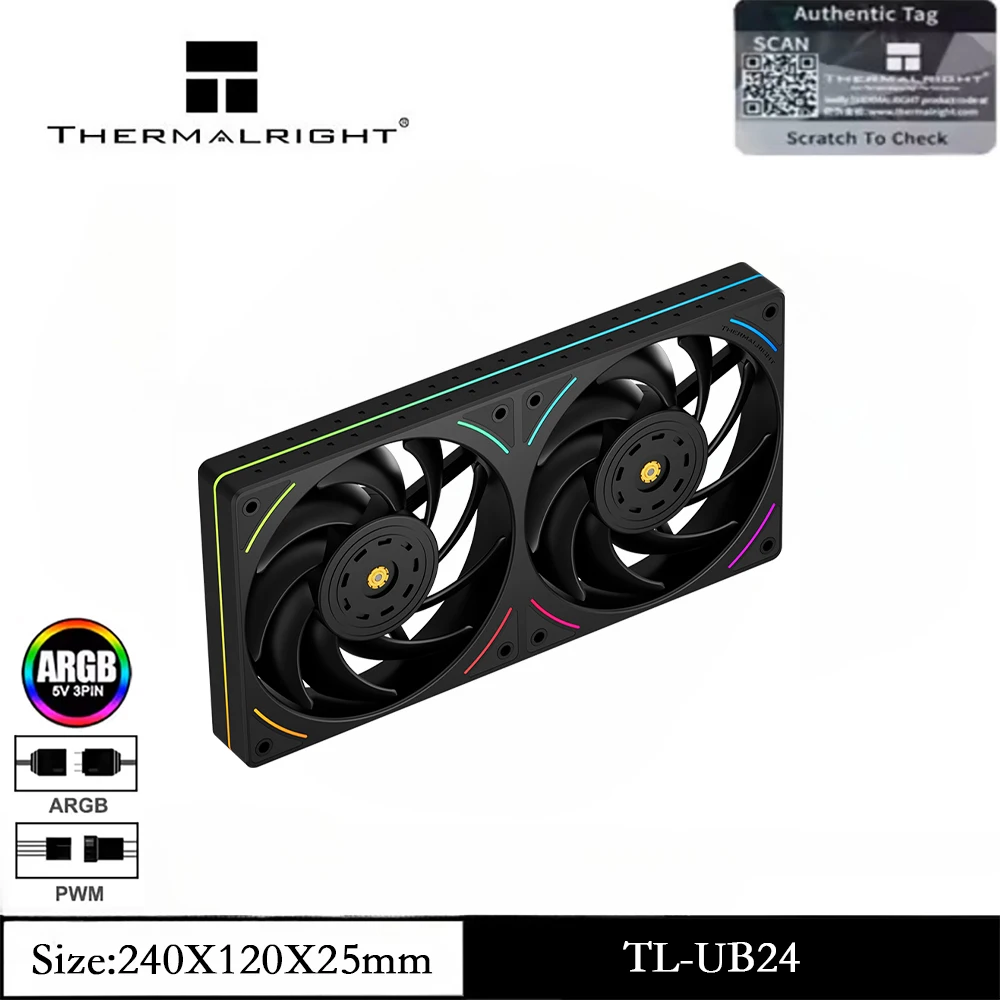 

Thermalright TL-UB24 Вентилятор для корпуса компьютера, 2-в-1 ARGB 240 мм, бесшумный, с высоким CFM, ШИМ, 2150 об/мин