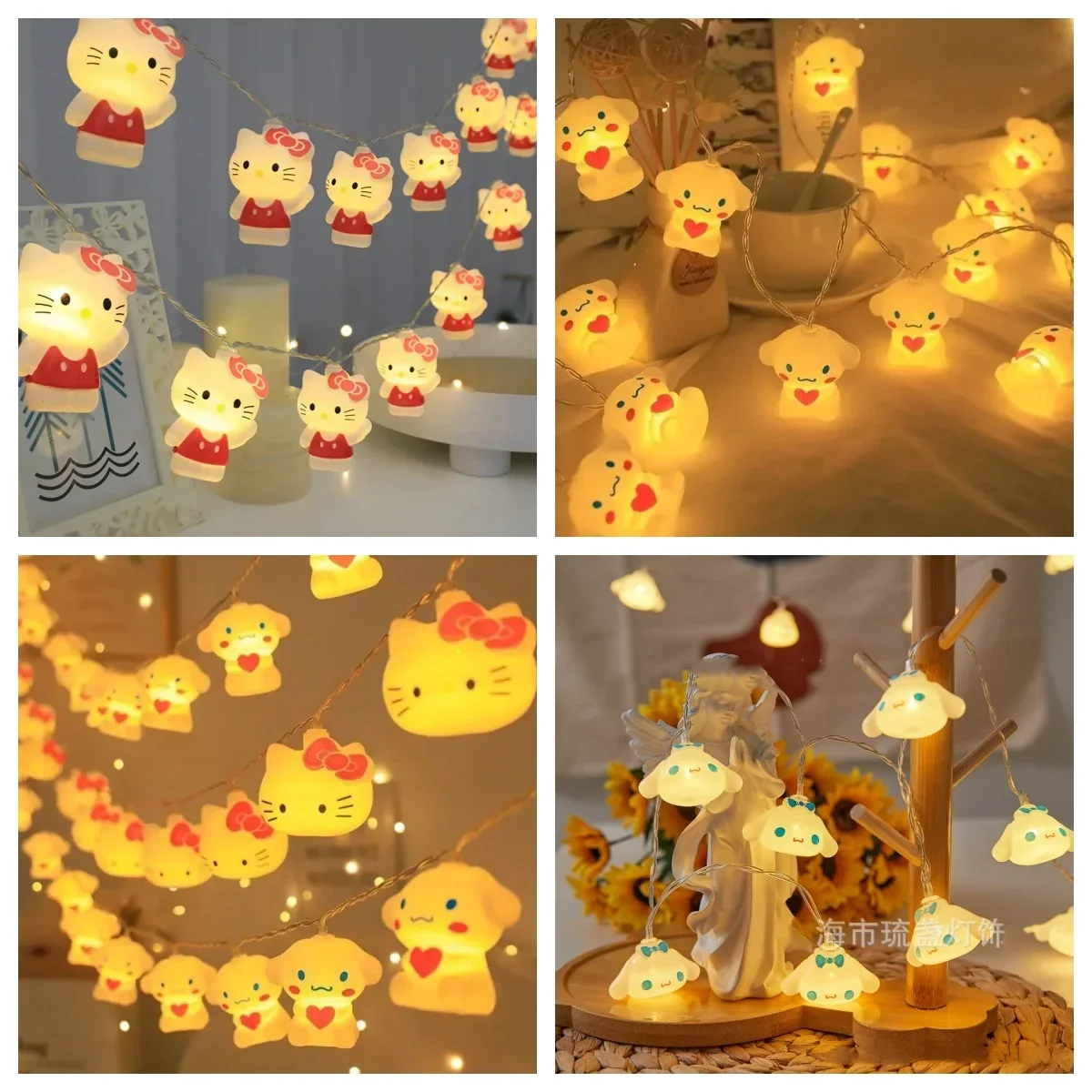 

Kawaii Sanrio Hello Kitty Lights String Bedroom Atmosphere Lighting Home Decor Night Lamps Anime Cinnamoroll Luminous Model Toys