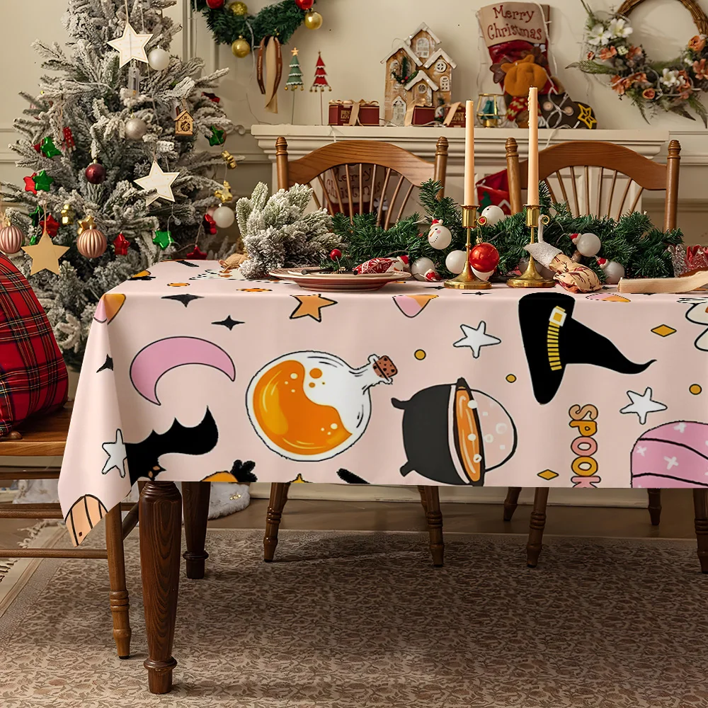 Colorful Cute Ghosts Khaki Bas Waterproof table cloth, splash-proof tablecloth, for party, Halloween, Christmas, dining, camping