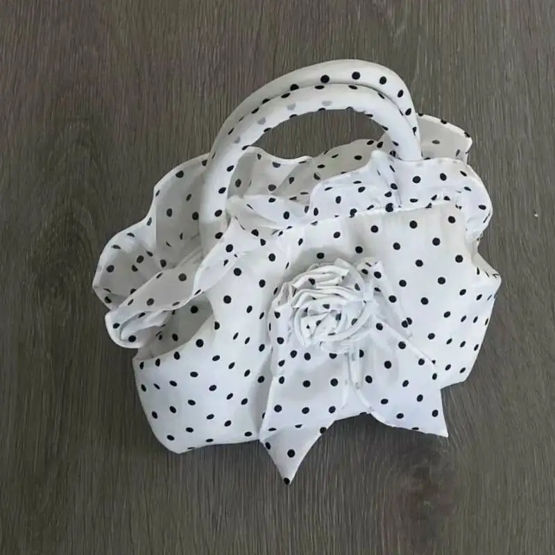 

Bowknot Dot Print Design Handbag 2024 New Zipper Solid Flower Hobo Bags Casual Large Capacity Small Tote Bag White Bag For Women