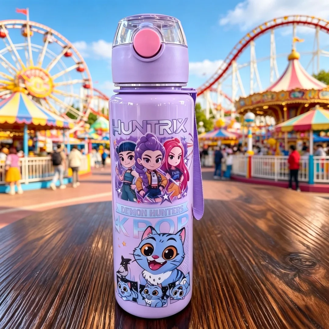 Bouteille d'eau à motif de personnage de dessin animé, gourde portable avec paille pour enfants et filles, idéale pour les sports d'été, anti-fuite et mignonne