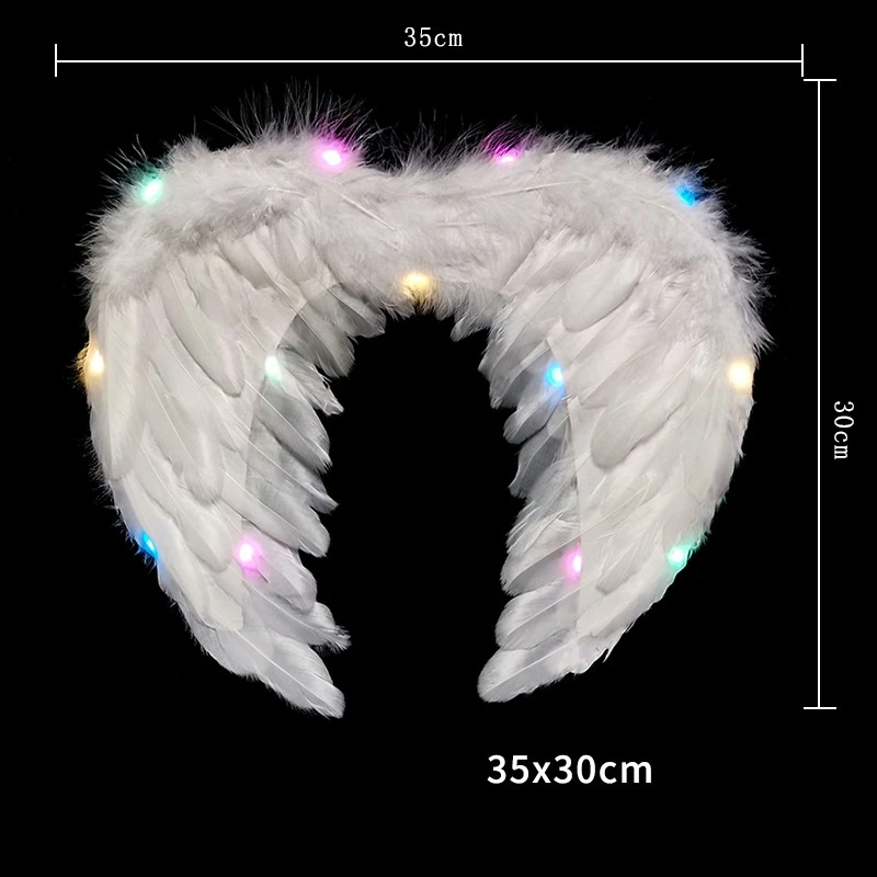 Girls Women LED Luminous Light Up White Angel Feather Wings Girl Cosplay Birthday Glow Party Supplies Halloween Wedding Festival