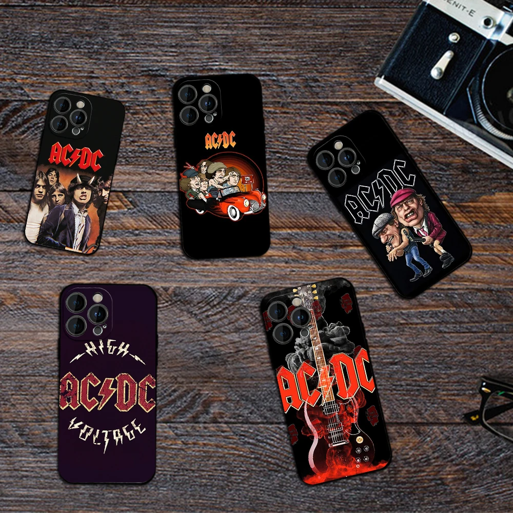 Rock Band A-Ac Music D-Dc Phone Case for iPhone 12 11 13 14 15 16 Max Pro Plus Black Soft Silicone Cover