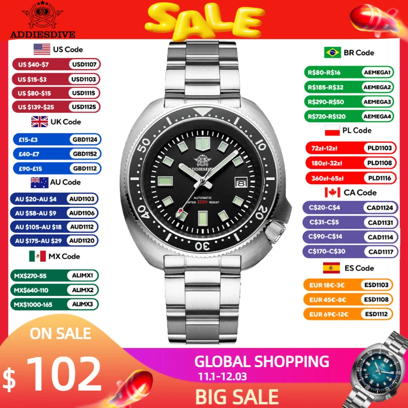 ADDIESDIVE New 8215 Automatic Men's Watch Luxury Sapphire Glass 200m Waterproof Luminous Ceramic Bezel Diving Mechanical Watch