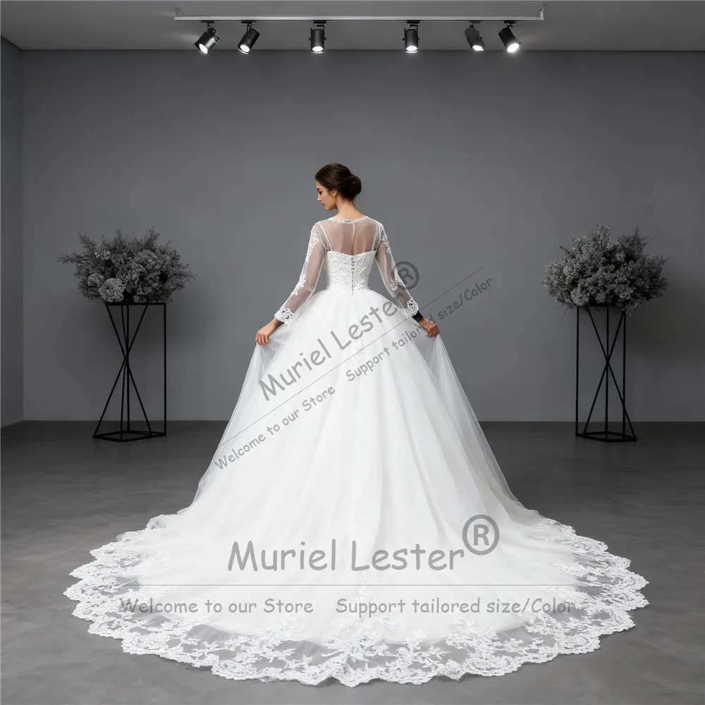 Romantic Lace Applique Wedding Dresses For Bride 2026 Long Sleeves A Line Bridal Gown Vestidos De Novias Customized Women Attire