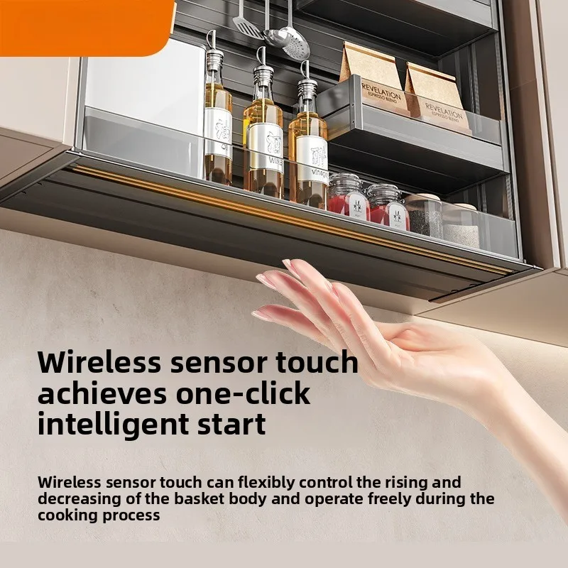 

Kitchen Hanging Cabinet Vertical Lift Pullout Basket Electric Smart Voice Control Pullout Cabinet