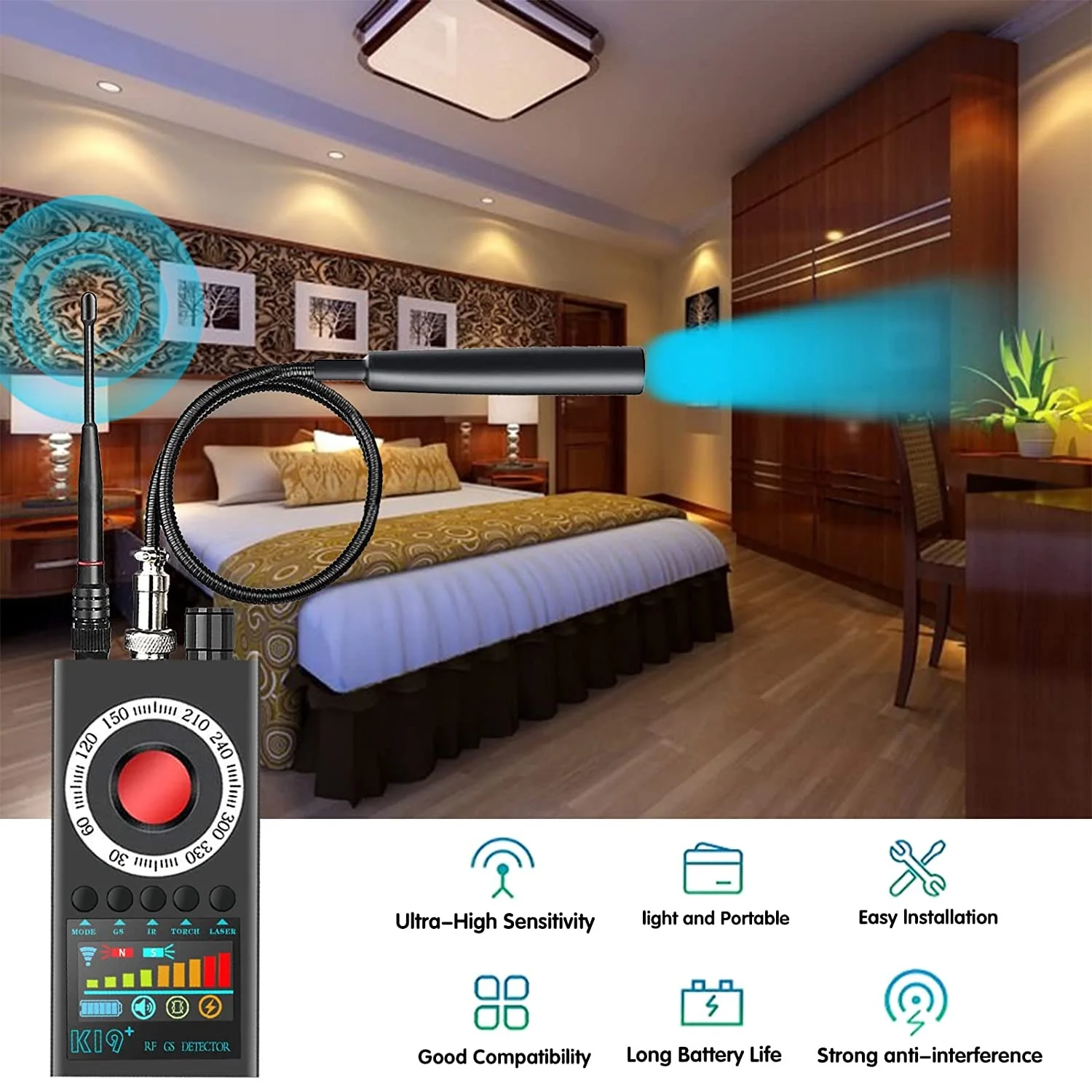 

RF Signal Hidden Camera Detector K19 Anti-Camera Detector Anti Spy Candid Pinhole Micro Cam Scan Magnetic GPS Locator