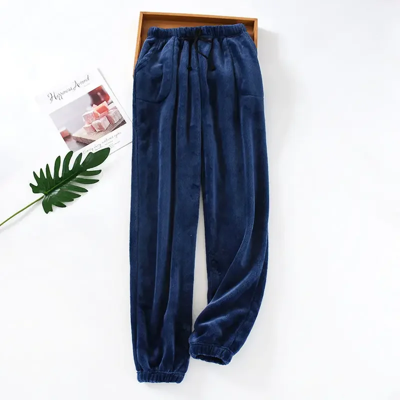 Pantalones de pijama de franela de doble cara para hombre, terciopelo suelto, se puede usar fuera del tobillo, tipo grueso, Invierno