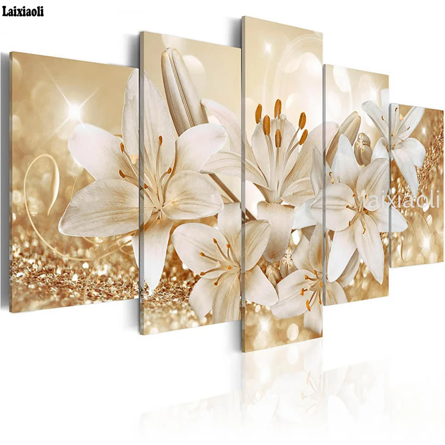 5pcs Full Square/Round Drill 5D DIY Diamond Painting Lily flower modular picture diamond Embroidery mosaic rhinestone Decoration