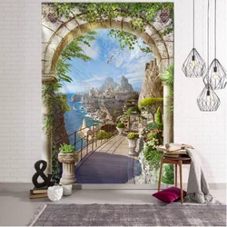 Retro European style landscape printing tapestry home wall decoration bedroom living room large fabric decoration wall hanging