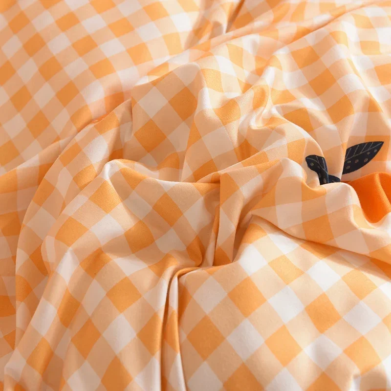 Ins Orange Checkerboard Duvet Cover Flat Sheet Pillowcases Twin Full Double Size Pink Blue Bedding Set Home Decor For Kids Adult