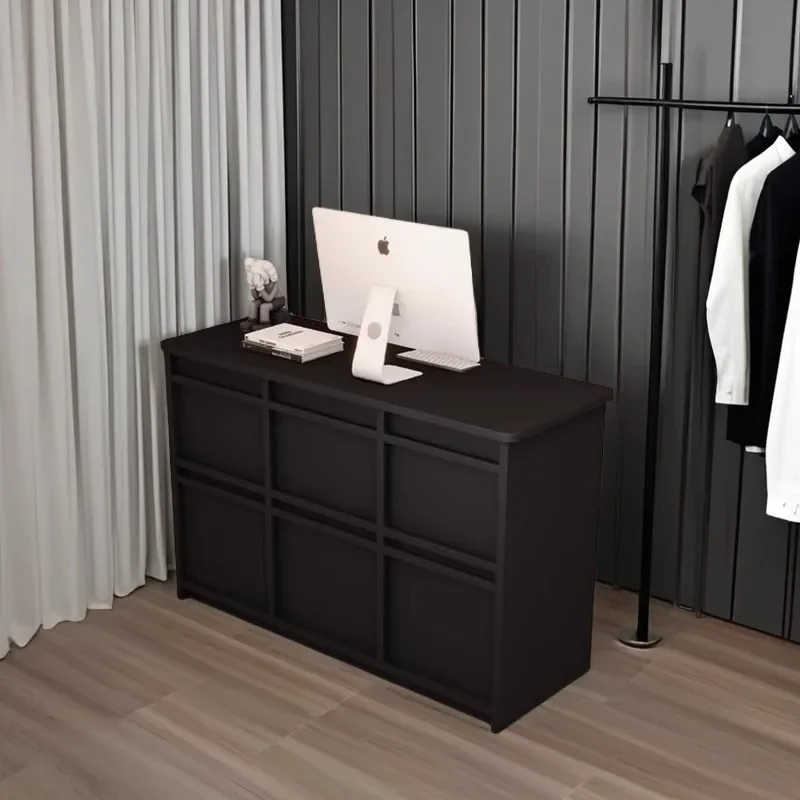 

​​Minimalist Vintage Piano Lacquer Reception Counter Cashier Desk Customizable for Salon Boutique Clothing Store Furniture FYRD​