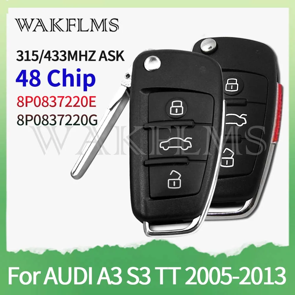 Für Audi A3 S3 TT 2005 2006 2007 2008 2009 2010 2011 2012 2013 Klappbarer Fernbedienungsschlüssel 315MHz 433MHz 8P0837220E 8P0837220G 8P0837220D – Detail 1