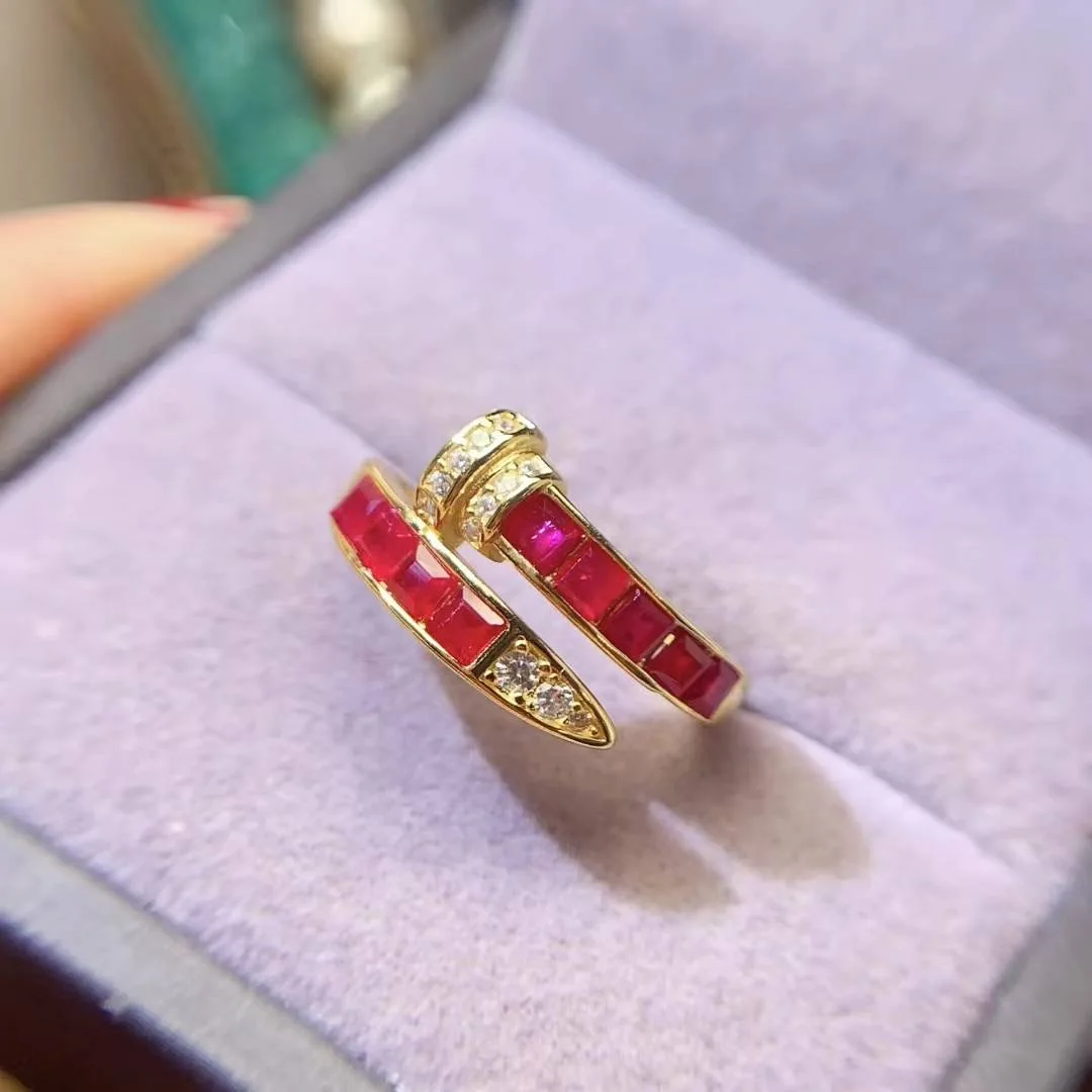 KJJEAXCMY High End Women's Ring Natural Ruby S925 Silver with Electroplating Boasting High Clarity Full Brilliance Birthday