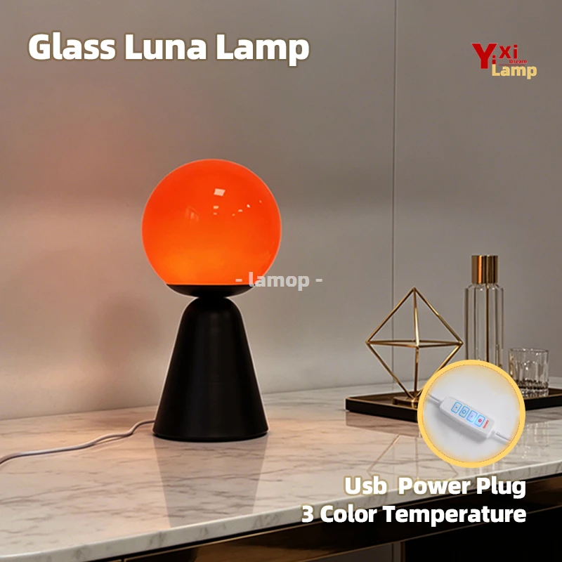 Murano Glass Entire Lunar Sphere Globe Table Lamp Wide Angle Tapered Flared Base Three Tone Diffused Glow Italian Luxury