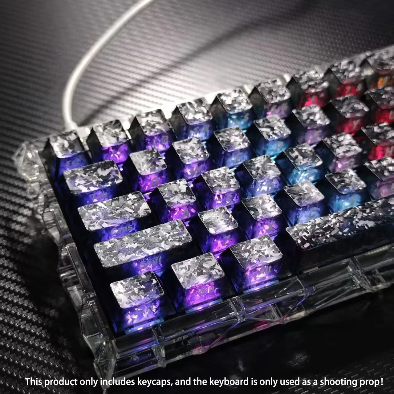 Carbon Fiber Texture Fog Black Transparent PC Keycaps 130 Keys Double Shot Cherry Profile Keycap for Gateron Mechanical Keyboard