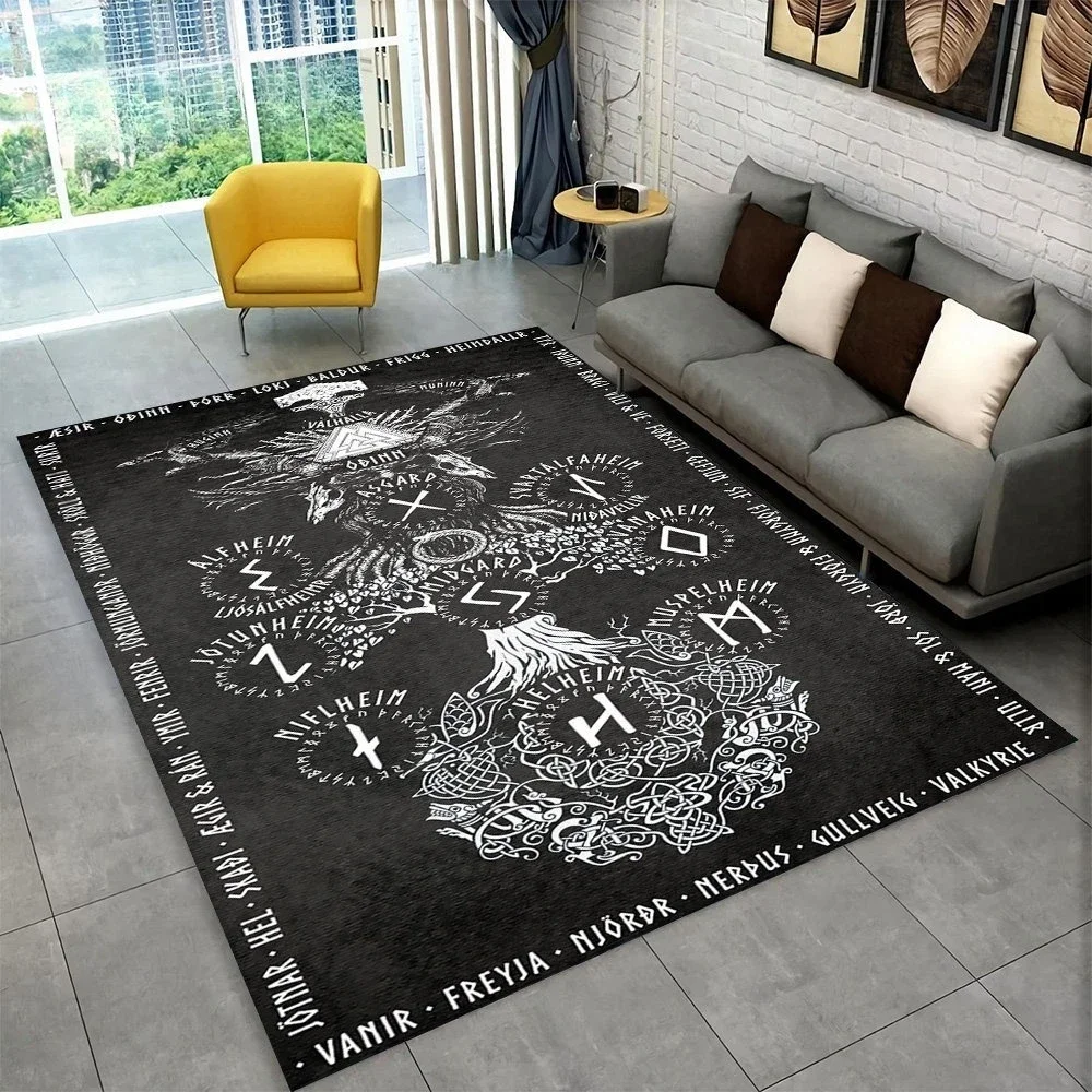 北欧神話のバイキングカーペット,リビングルーム,ベッドルーム,ソファ,コーヒーテーブルの装飾,滑り止めフロアマット用のygdrasilツリーオブライフエリアラグ