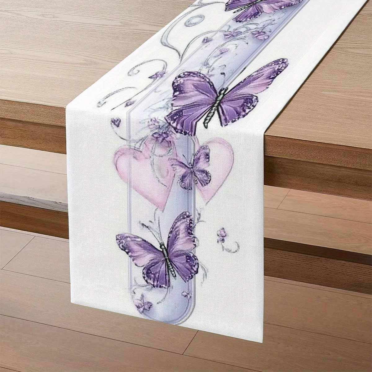 1 Piece of White Table Runner with Purple Butterfly Pattern, Suitable for Farmhouse, Indoor, Kitchen, Celebrations, Table Decoration, Restaurant and Banquet Decoration Supplies