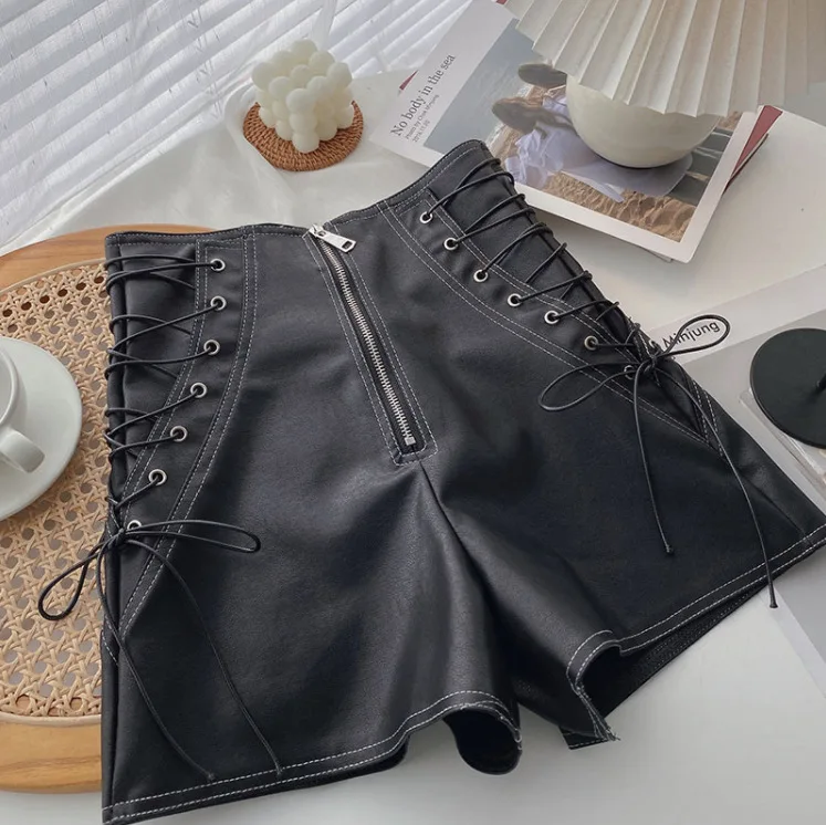 Girls Shorts 2024 Autumn Winter New Korean Leather Elastic A-line Casual Boot Pants Kids Sweet Gentle Clothes