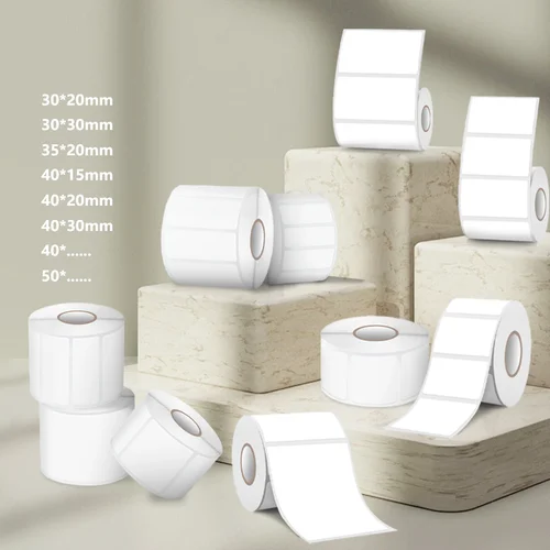 SINMARK 6 rollos de etiquetas térmicas blancas, etiquetas adhesivas de papel impermeables, antiaceite blanco para Mini impresora portátil Phomemo/P1/P50