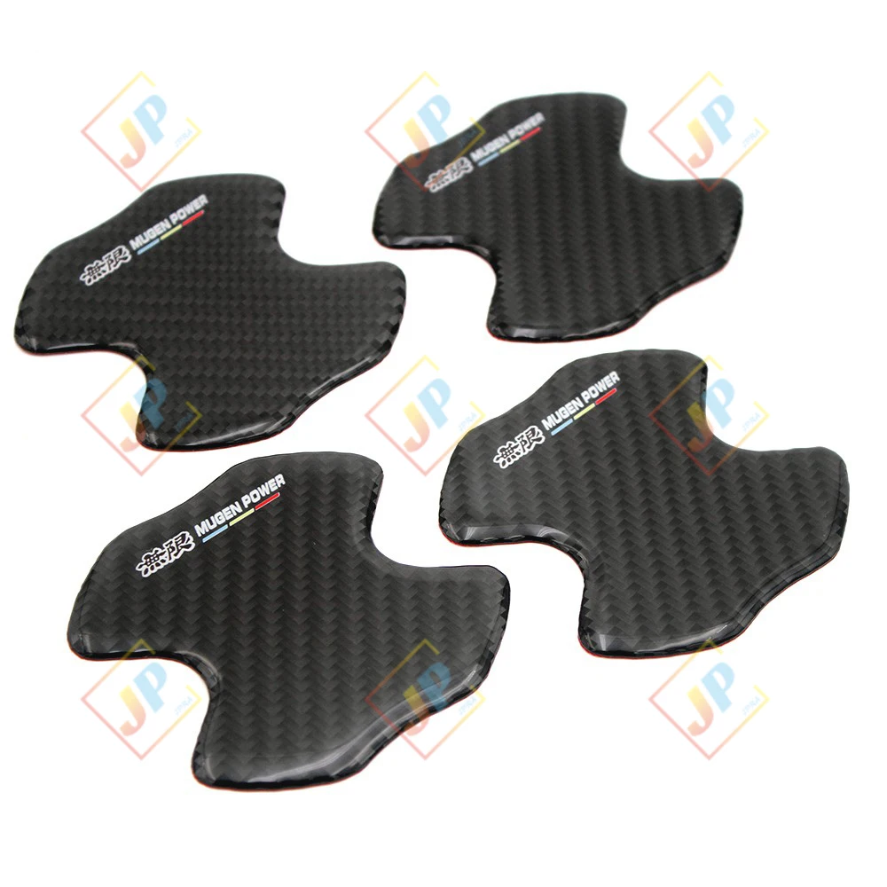 4pcs of MUGEN Carbon Fiber Car Door Handle Scratch Protection Sticker Waterproof Car Door Wrist Sticker