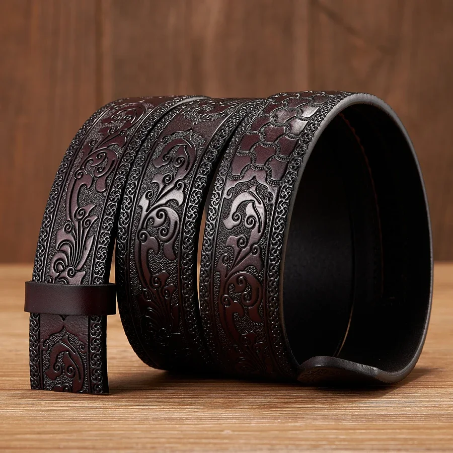 3.5CM wide buckleless cowhide belt high quality suitable for automatic buckle printed business men\'s belt without buckle