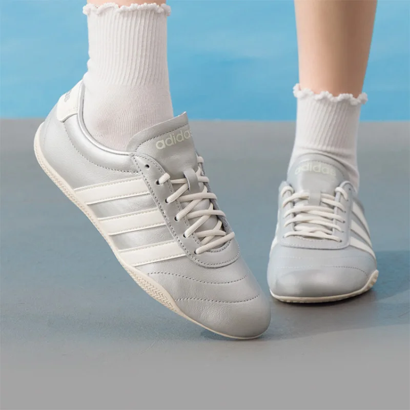 

Adidas Silver Off White Leather Retro Sneakers Three Stripe Gum Thin Sole Low Top Casual Shoes Women Men JQ7243