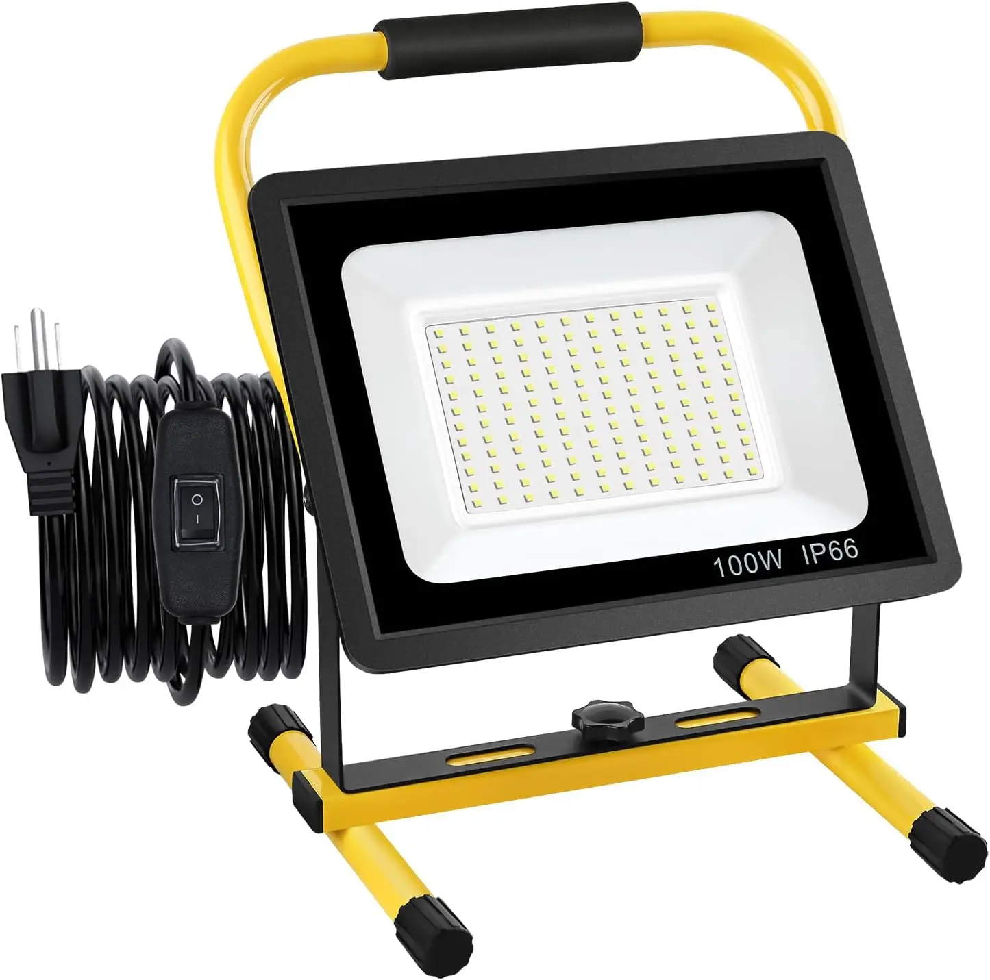 100W LED Work Light, 12000LM Super Bright Portable Shop Lights With Stand, 800W Equivalent, Waterproof, 16ft Cord with Plug & Sw