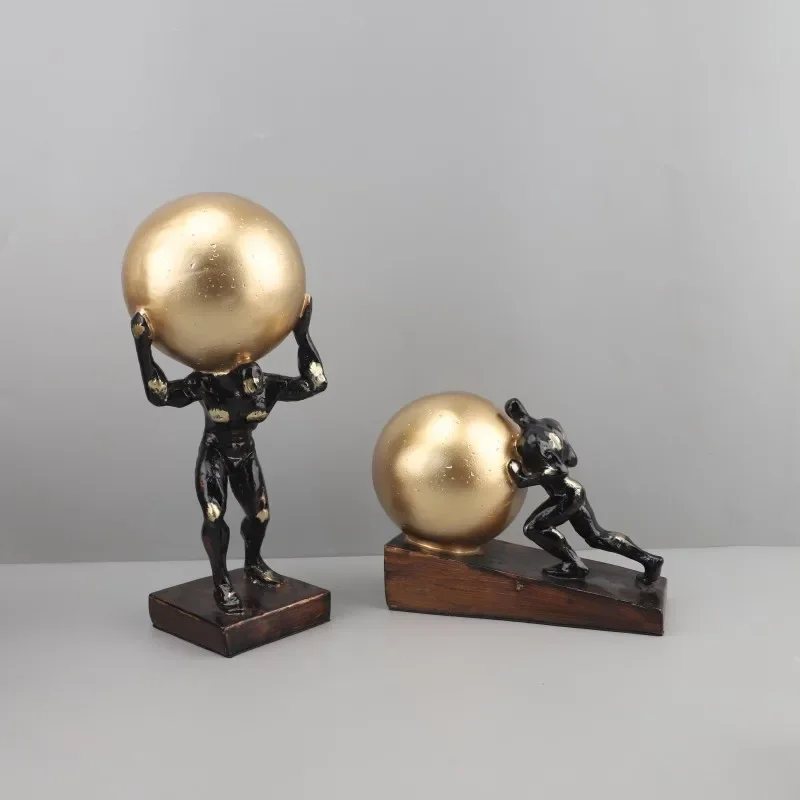 Retro Gold Abstract Artistic Gymnastics Weightlifting Ball, Figure Sculpture, Resin Crafts, Desktop Decorative Ornaments