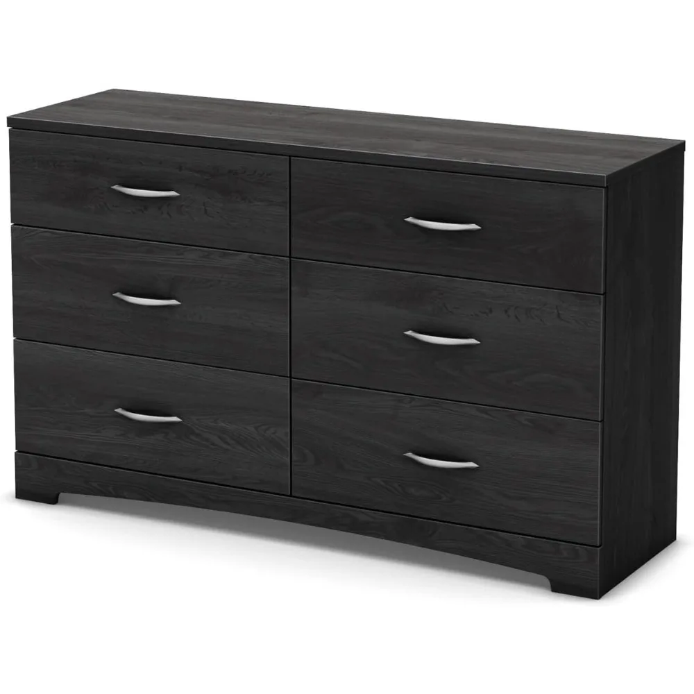 South Shore Step One, Contemporary, Clothing Storage, Six, Bedroom, Dresser Chest of Drawers, 58.7x19.65x6.5 inches, Gray Oak