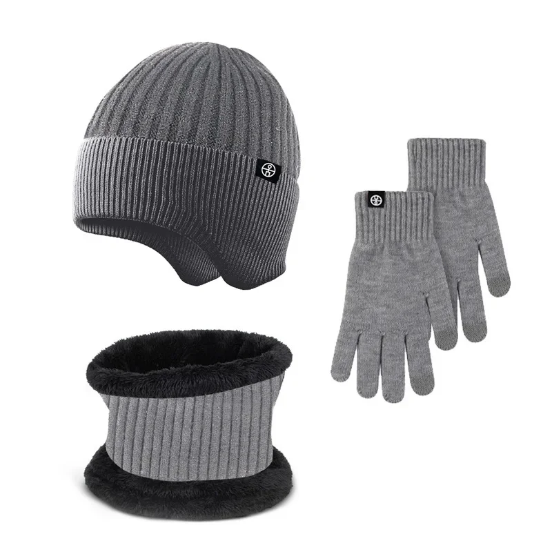 Inverno da uomo Tenere al caldo Set Fodera in pile Beanie Telefingers Guanti Addensare Sciarpa Silenziatore in maglia Cappello unisex Fazzoletto da collo in tinta unita
